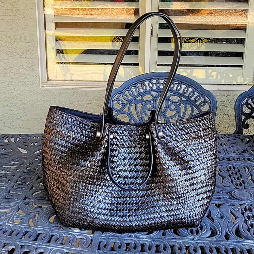 All Saints Black Woven Leather Tote Bag
